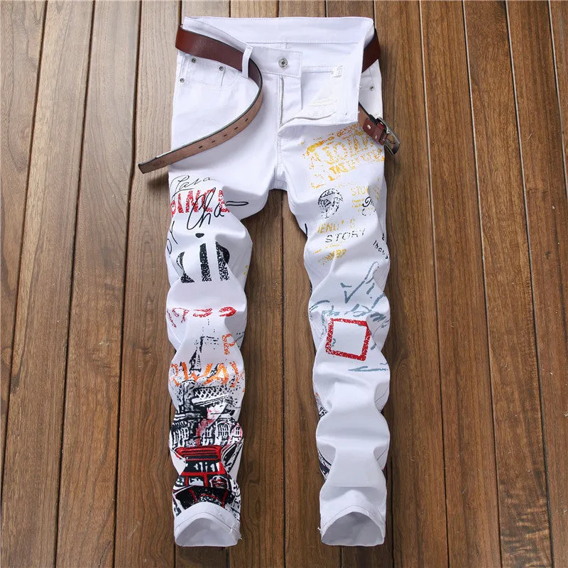 Men's Slim Fit Graphic Print Jeans