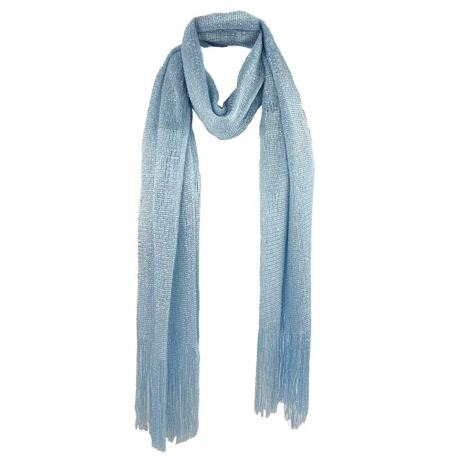 Metallic Fringe Multi Use Scarf Shawl Wraps Blue Tones (1 units)