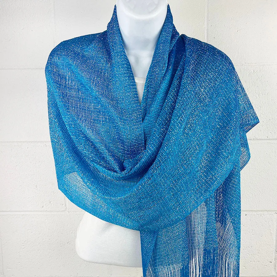 Metallic Fringe Multi Use Scarf Shawl Wraps Blue Tones (1 units)