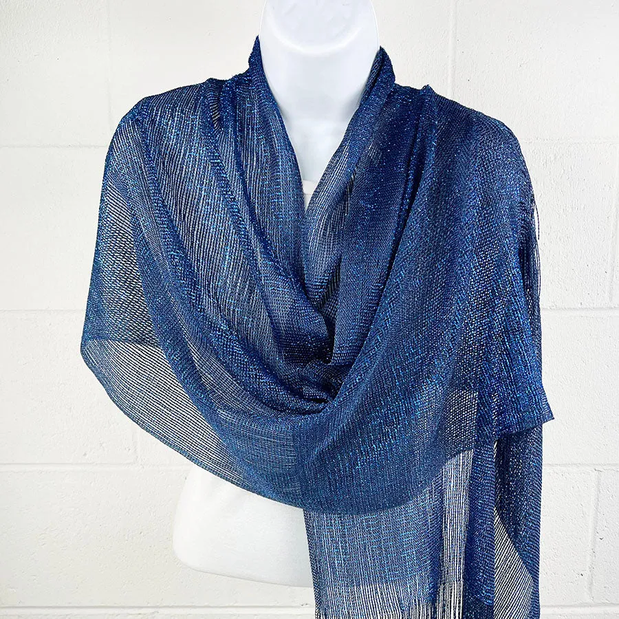 Metallic Fringe Multi Use Scarf Shawl Wraps Blue Tones (1 units)