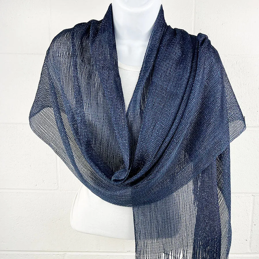 Metallic Fringe Multi Use Scarf Shawl Wraps Blue Tones (1 units)