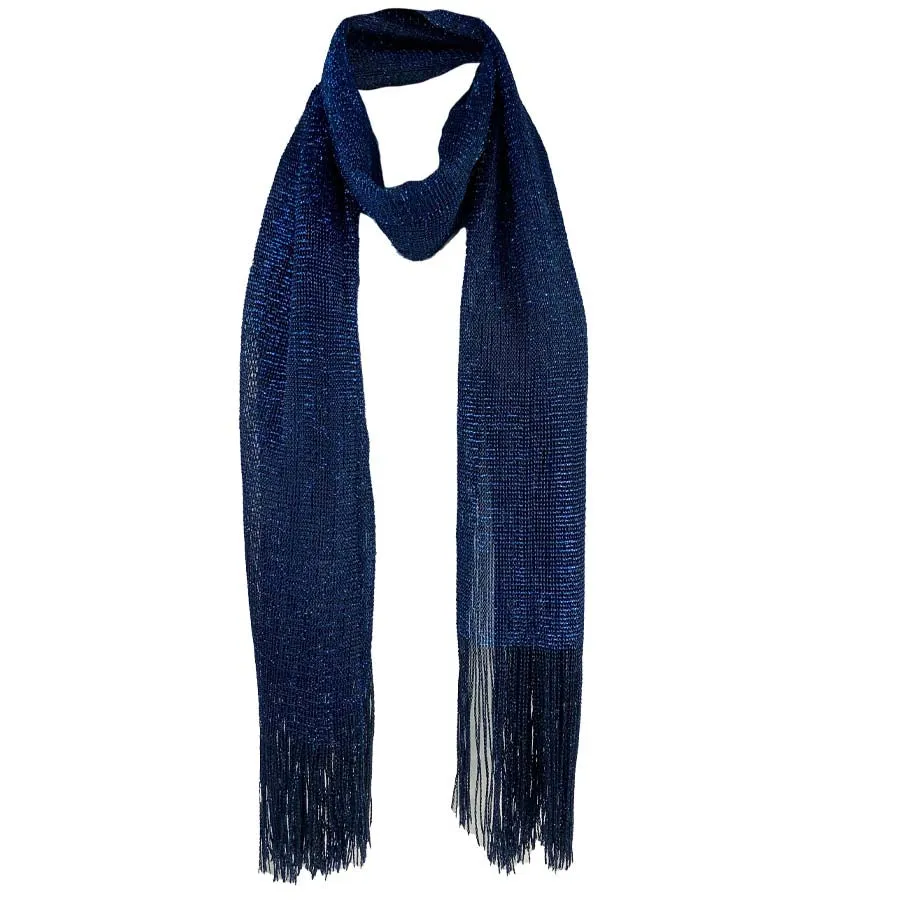 Metallic Fringe Multi Use Scarf Shawl Wraps Blue Tones (1 units)