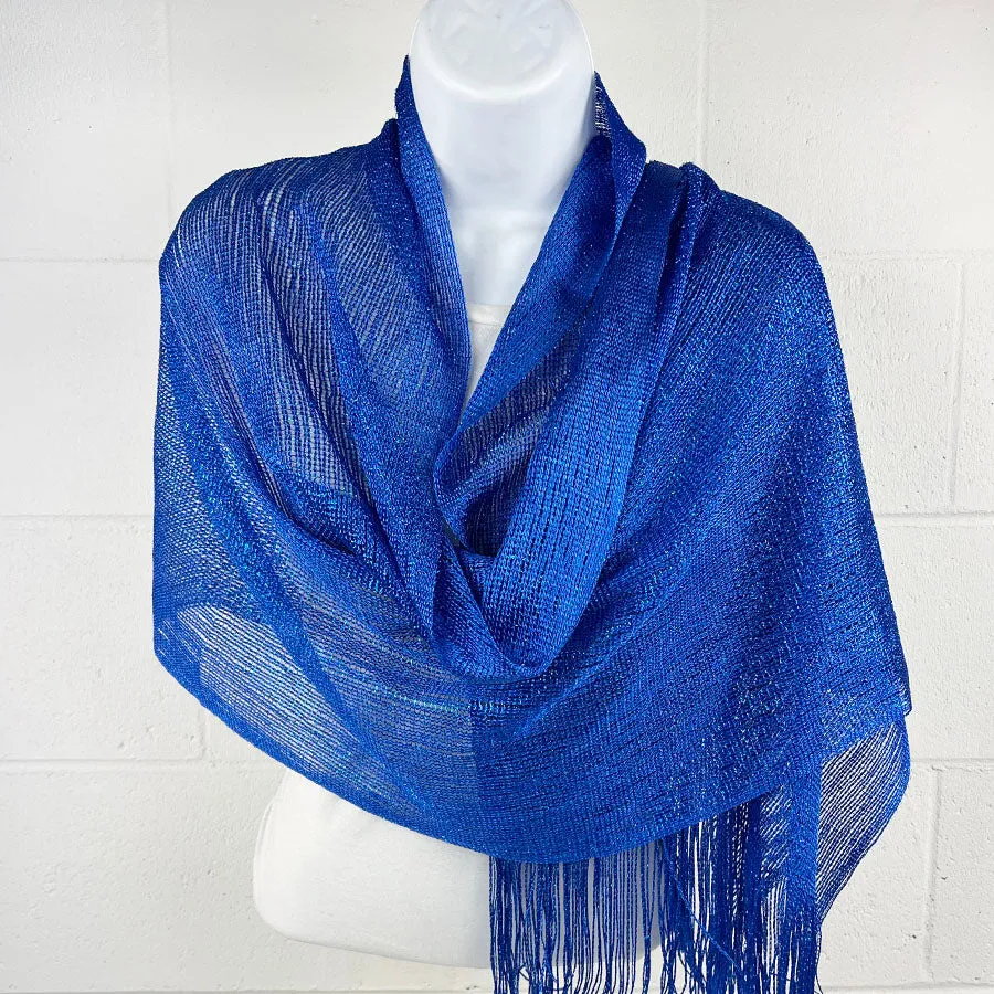 Metallic Fringe Multi Use Scarf Shawl Wraps Blue Tones (1 units)