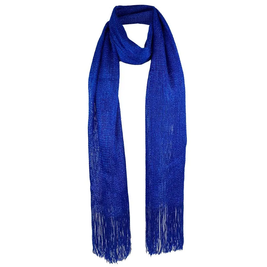 Metallic Fringe Multi Use Scarf Shawl Wraps Blue Tones (1 units)