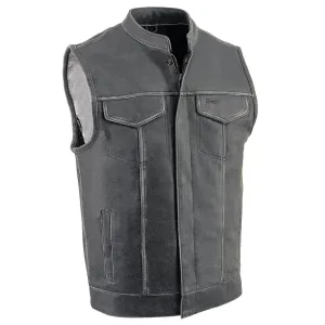 Milwaukee Leather Men's Premium Leather Club-Style Motorcycle Vest w/Concealed Snaps Zipper Closure MLM3513