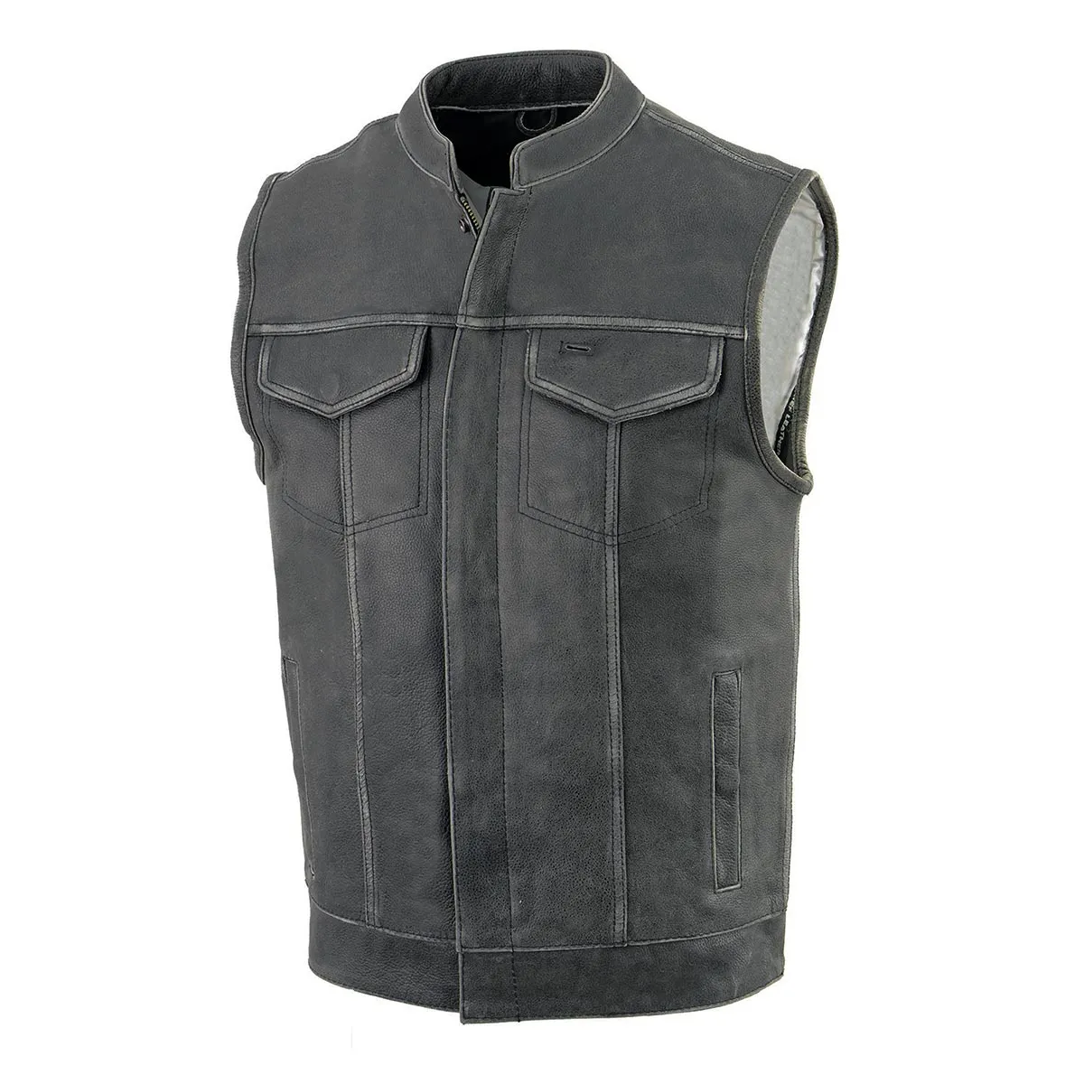 Milwaukee Leather Men's Premium Leather Club-Style Motorcycle Vest w/Concealed Snaps Zipper Closure MLM3513