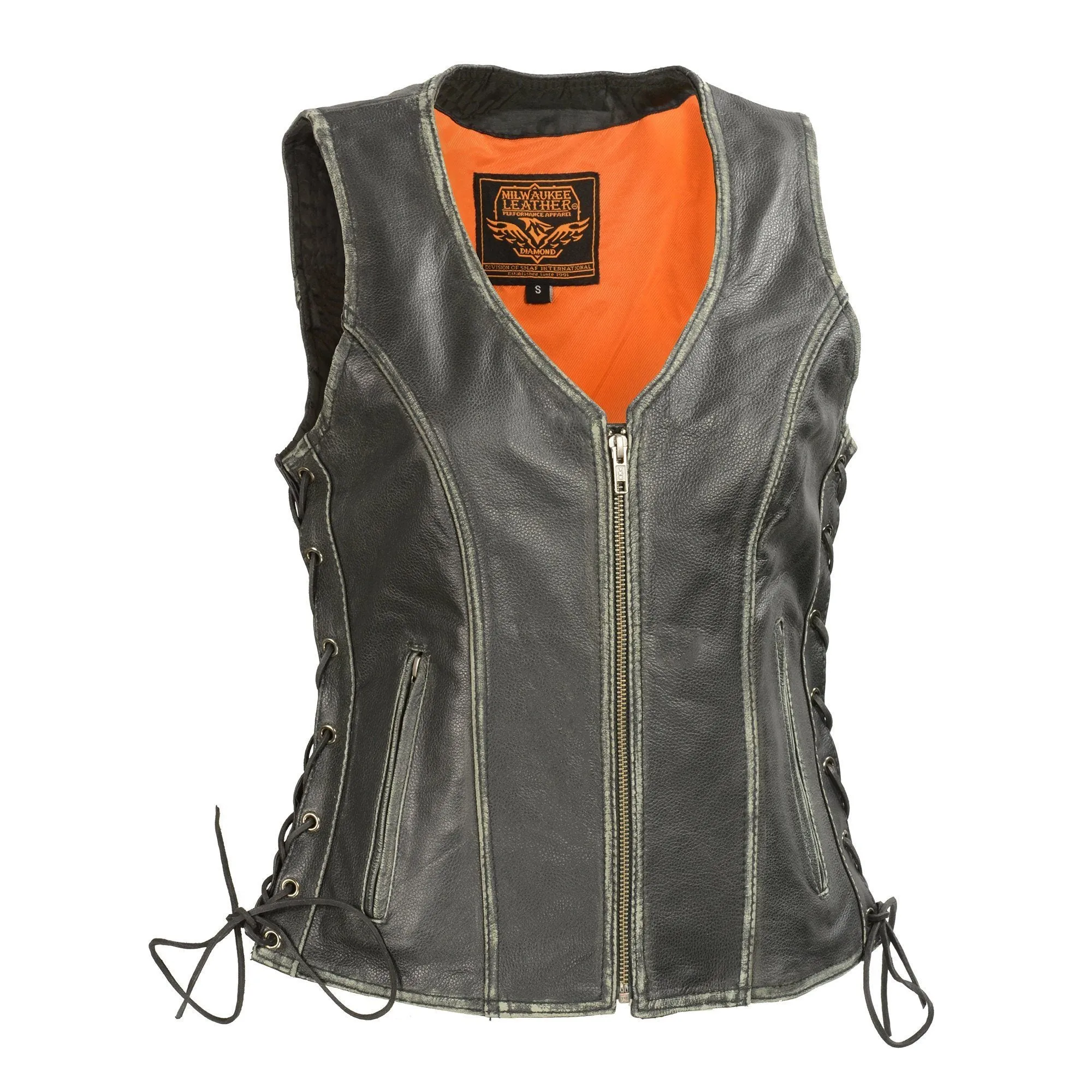 Milwaukee Leather MLL4517 Women's Black Leather Vest with Front Zipper Closure