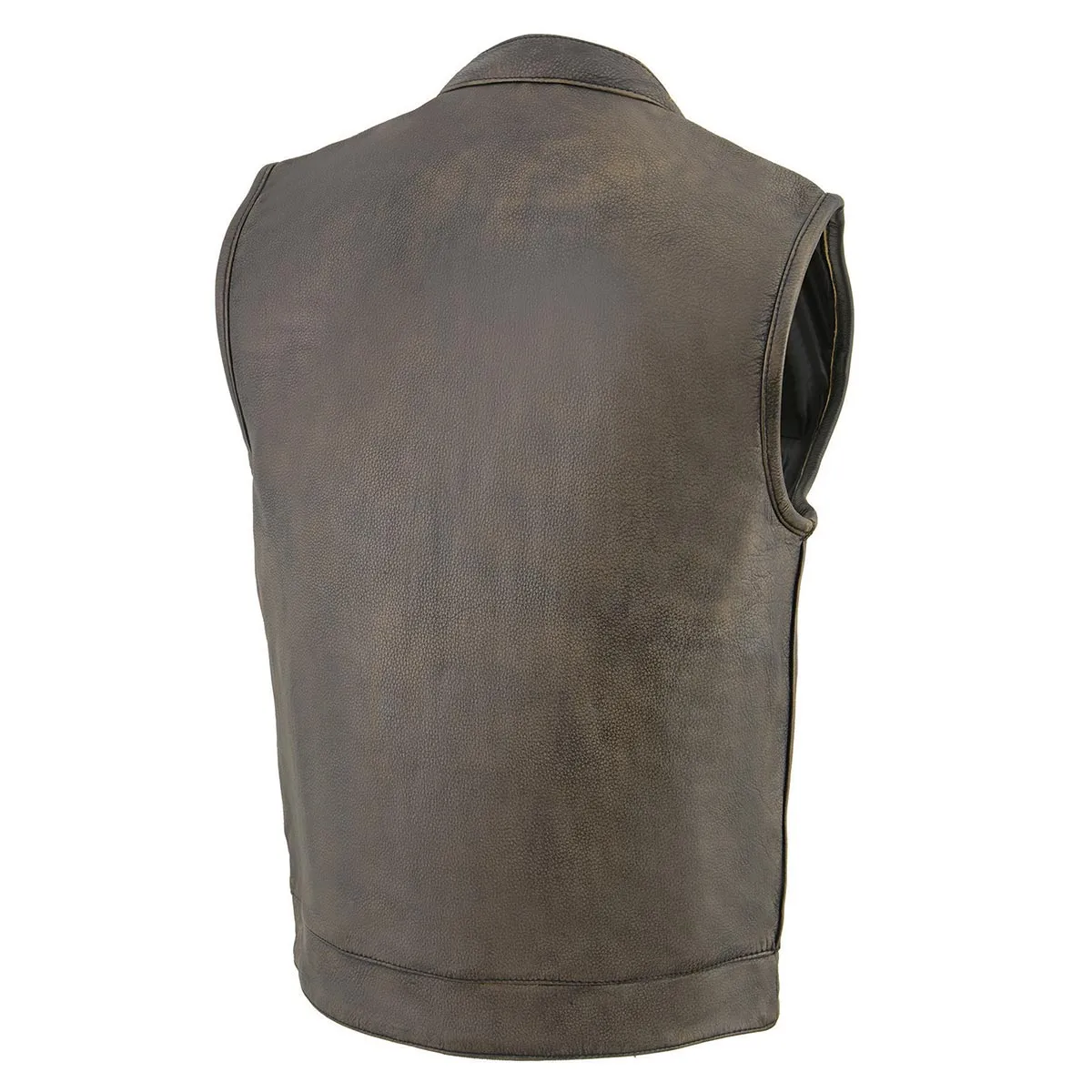 Milwaukee Leather MLM3510 Men's Black/Beige Premium Leather Club Style Vest - Dual Closure Open Neck Motorcycle Vest