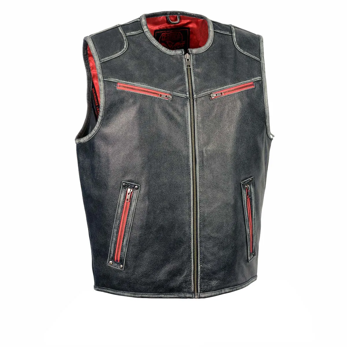 Milwaukee Leather MLM3535 Men's Vintage Grey Motorcycle Leather Vest