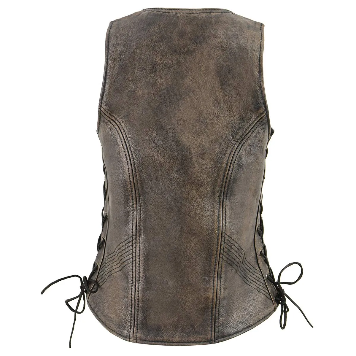 Milwaukee Leather Women's Distress Brown Leather V-Neck Motorcycle Rider Vest with Side Lace MLL4531