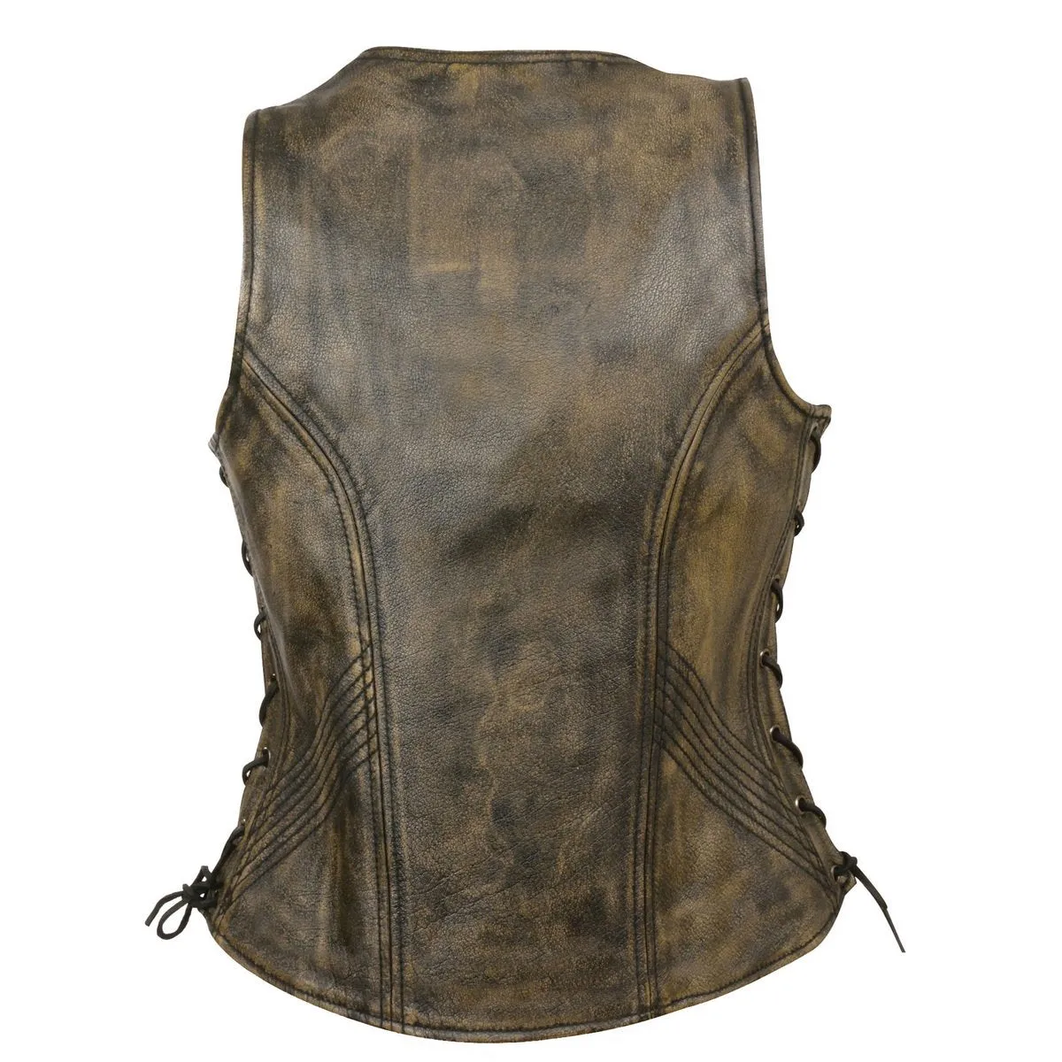 Milwaukee Leather Women's Distress Brown Leather V-Neck Motorcycle Rider Vest with Side Lace MLL4531