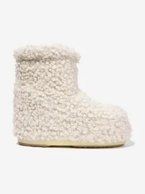 Moon Boot Kids Icon Low Faux Curly Boots in Ivory