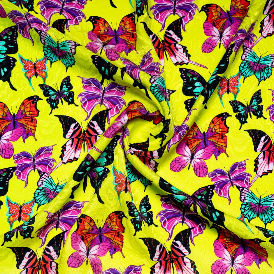 Multi-Coloured Butterfly Printed Yellow Silk Jacquard