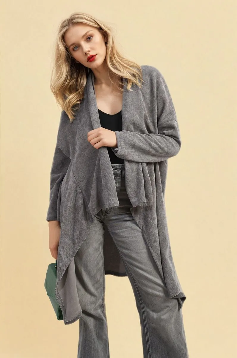 Open Front Long Back Knitted Cardigan