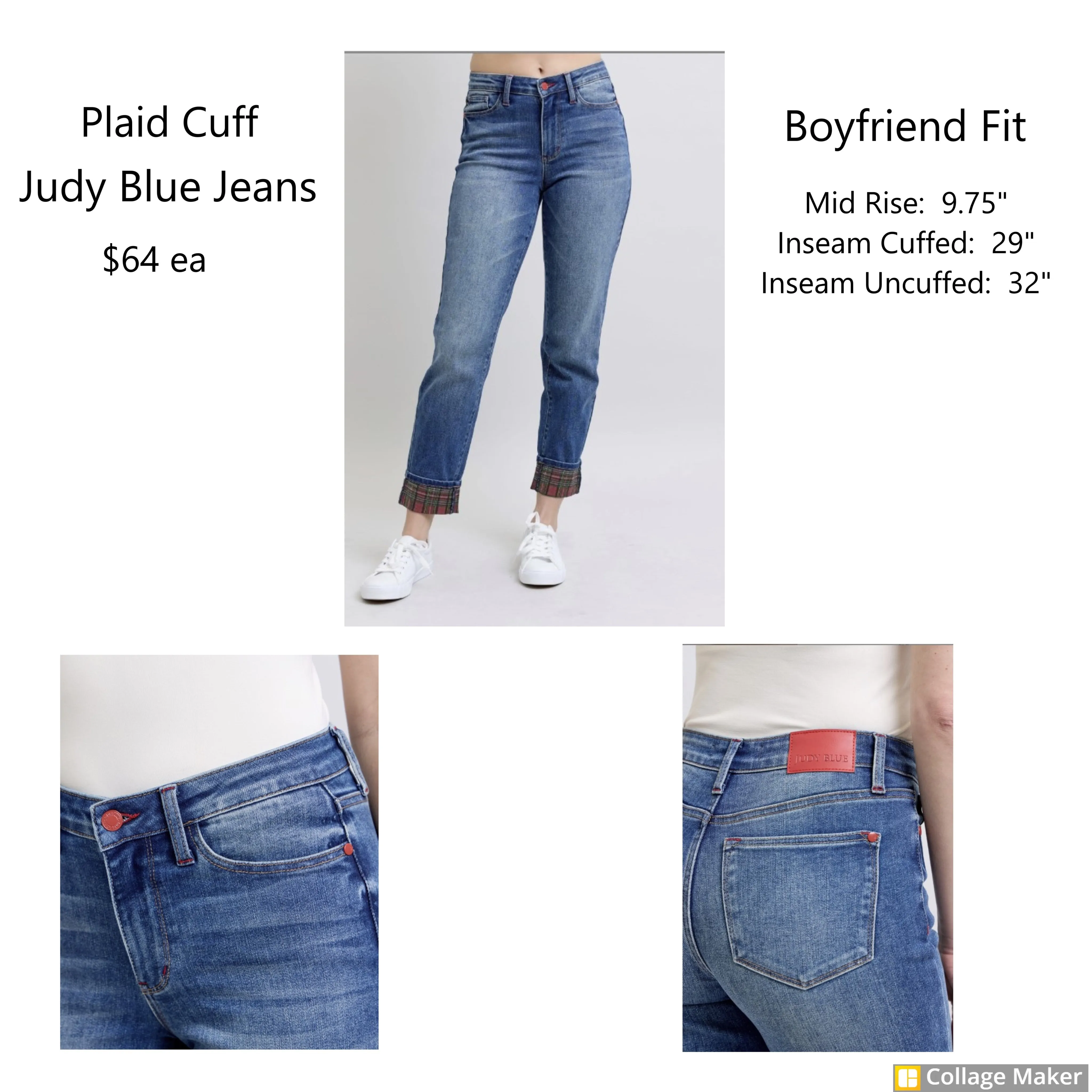 Judy Blue Plaid Cuff Jeans, Style 88877 - Product #8173-8185