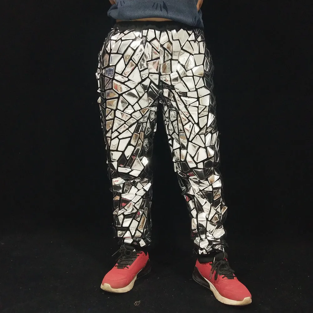 Shiny Silver Patchwork Harem Pants