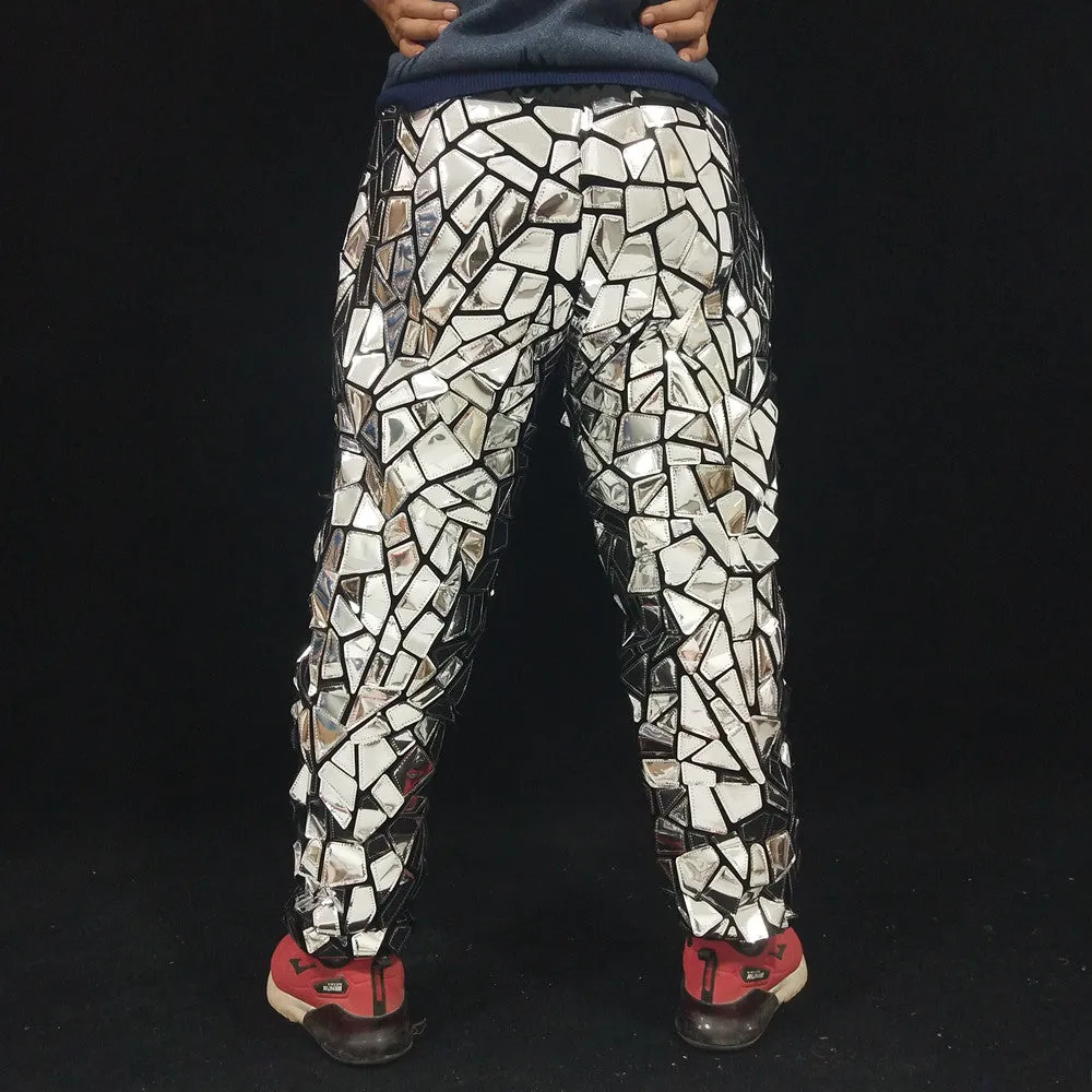 Shiny Silver Patchwork Harem Pants