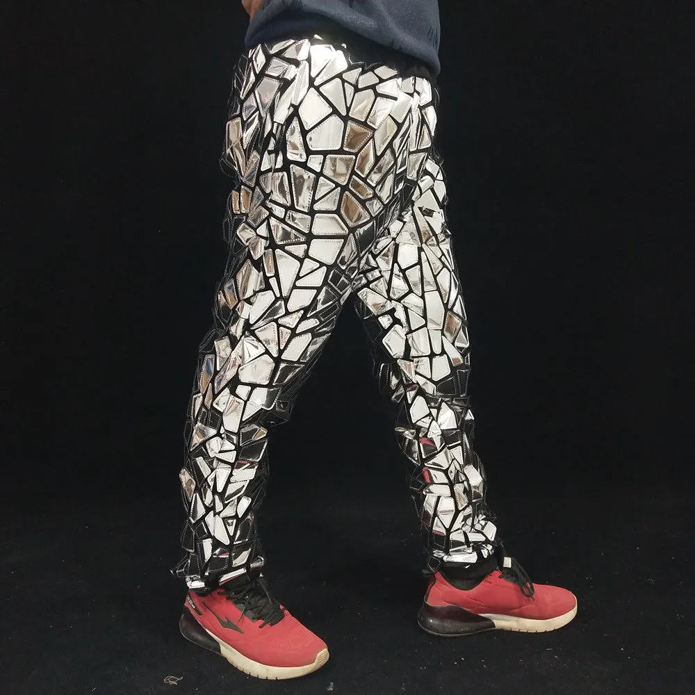 Shiny Silver Patchwork Harem Pants