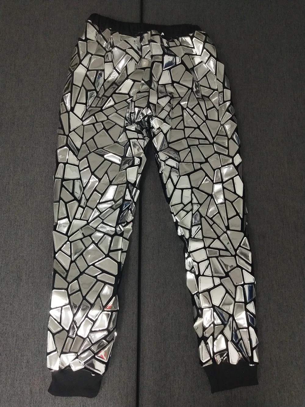 Shiny Silver Patchwork Harem Pants