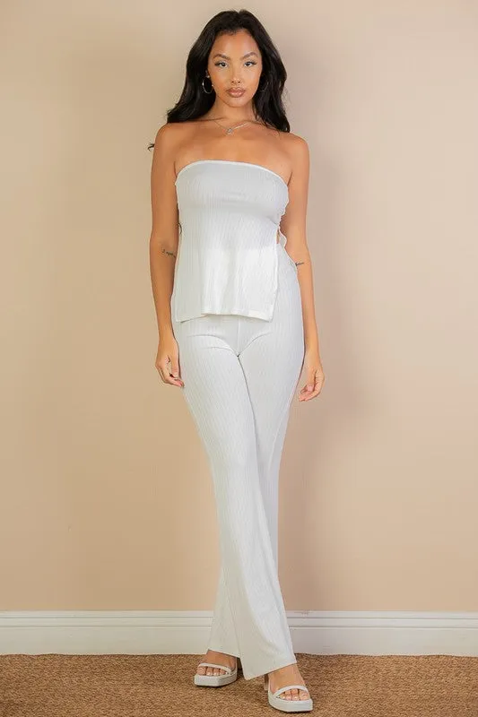 Side Slit Bandeau Top & Flare Pants Set