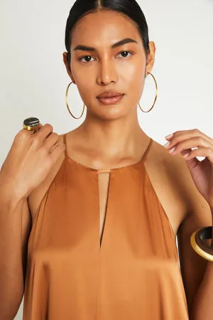 SIENNA LONG SILK DRESS - COPPER