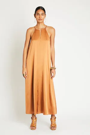 SIENNA LONG SILK DRESS - COPPER