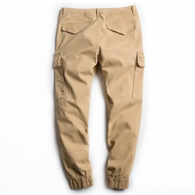 Slim Fit Cotton Twill Cargo Jogger Multi Pocket Style Men Pants