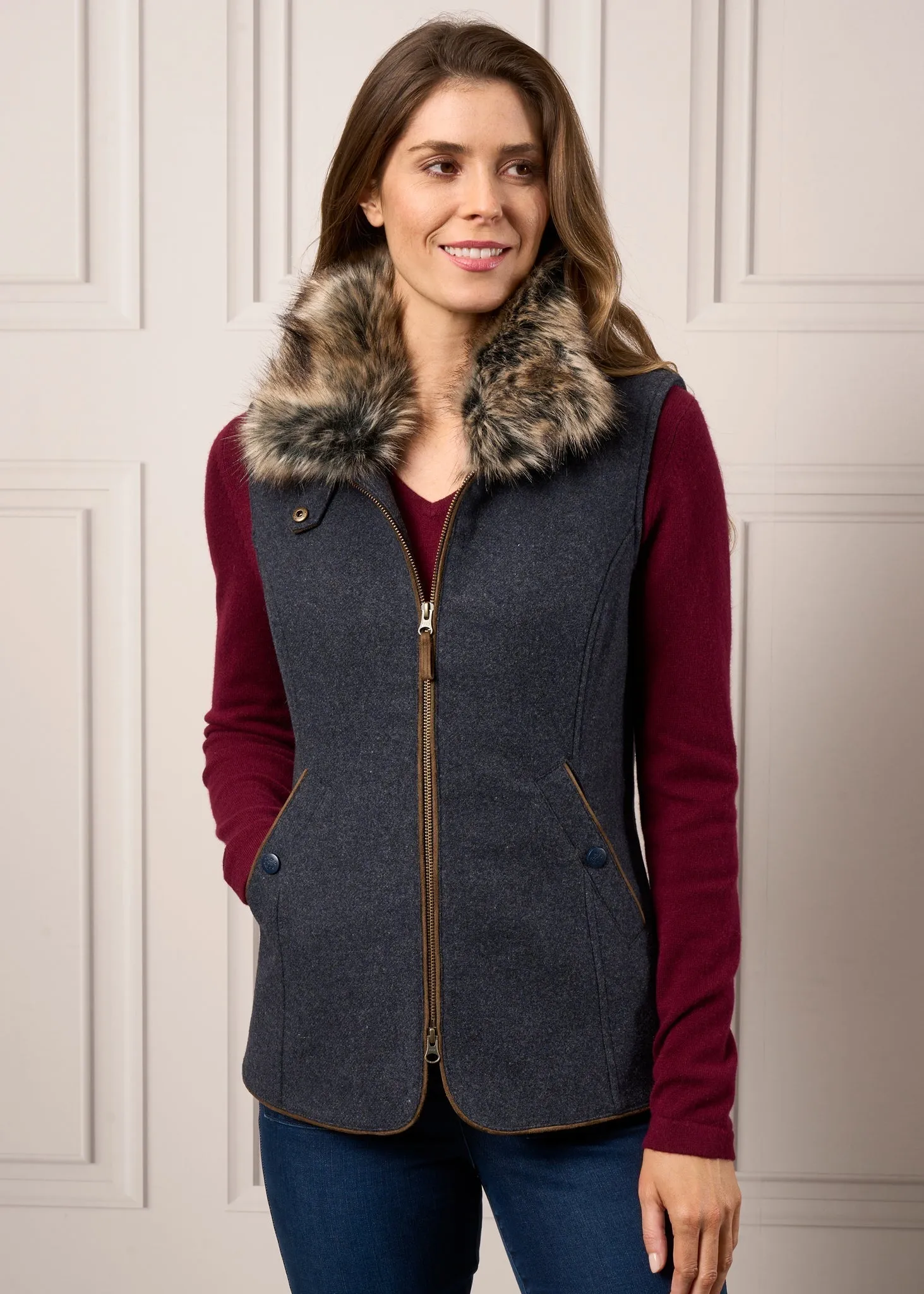 Surrey Ladies Tweed Gilet In Blue