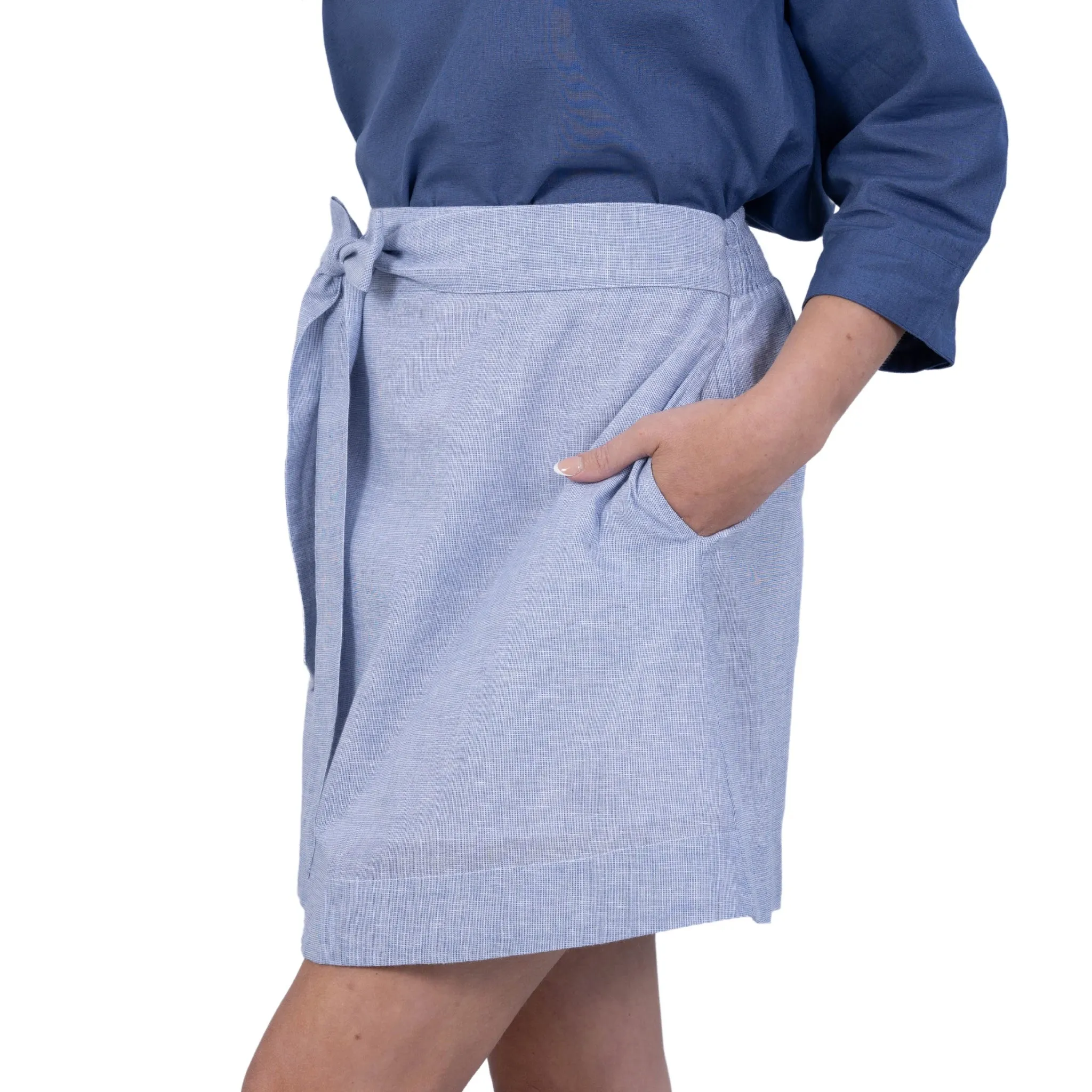 Sustainable Elegance: Light Blue Self Print Elegance Linen Cotton Skirt