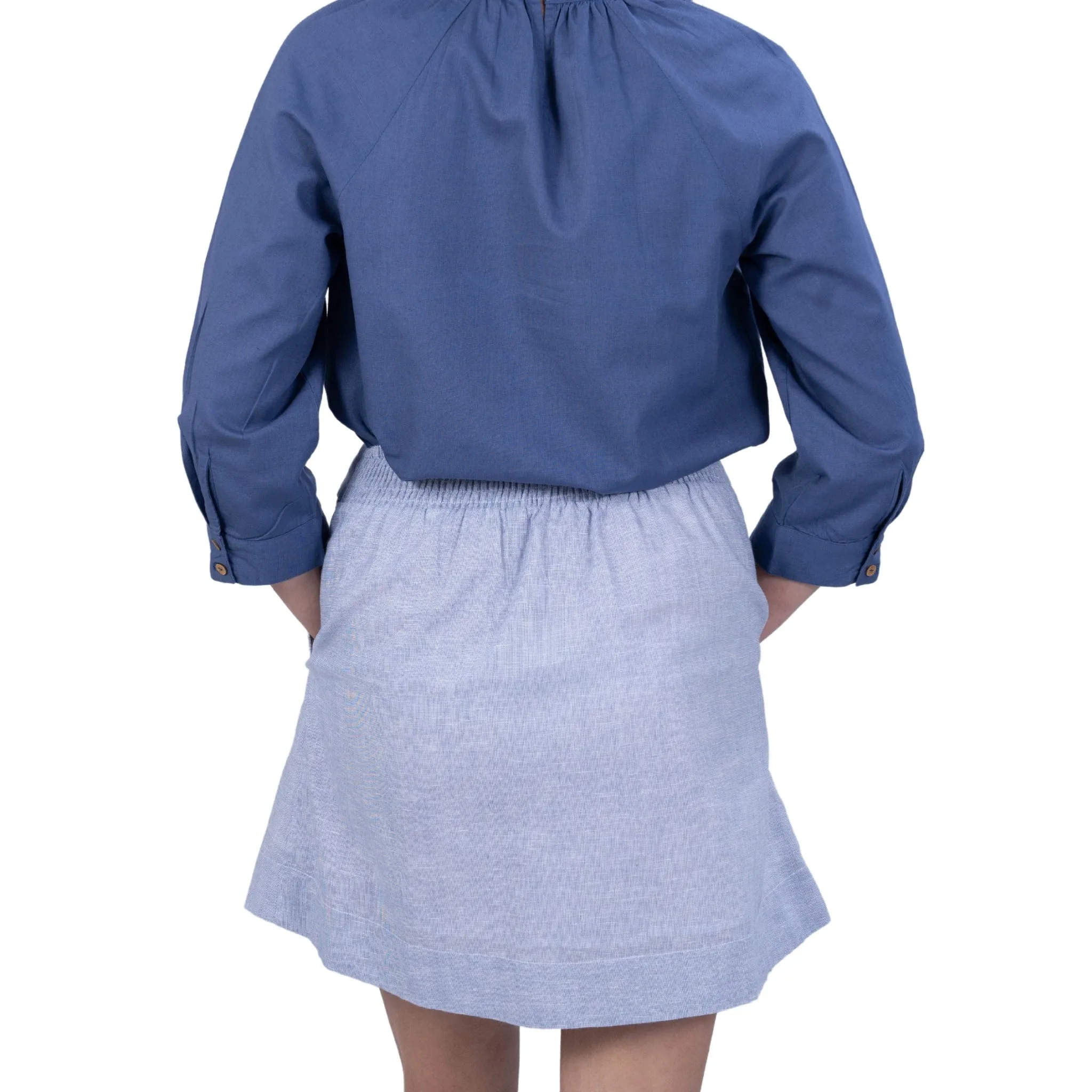 Sustainable Elegance: Light Blue Self Print Elegance Linen Cotton Skirt