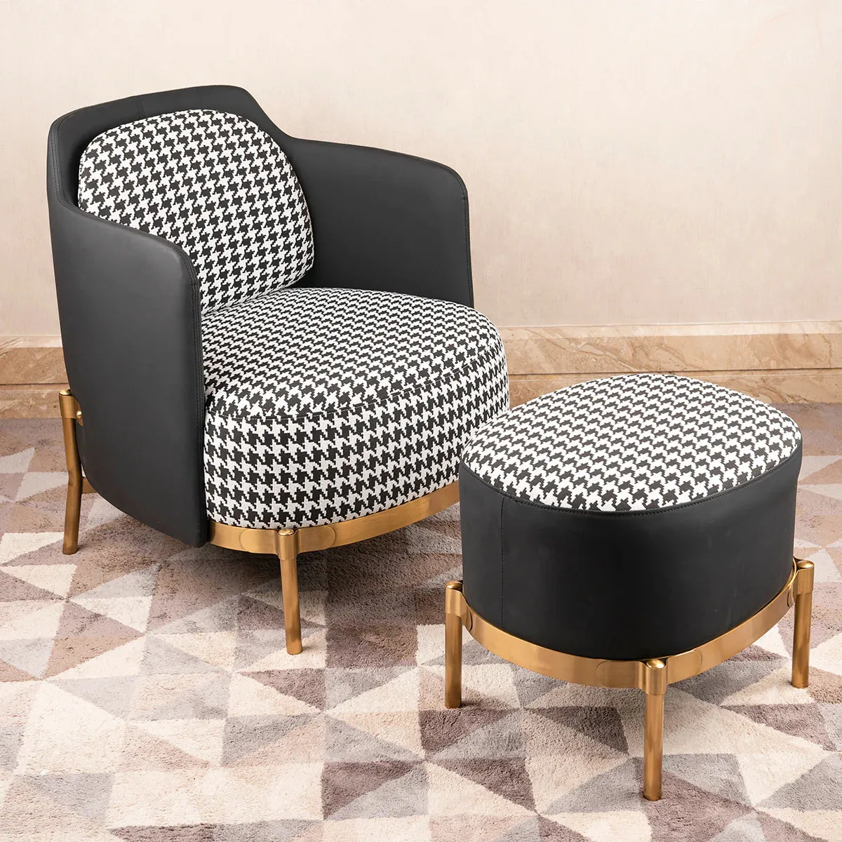 The Scottish Plaid Accent Lounge Chair & Ottoman Set (Stainless Steel)