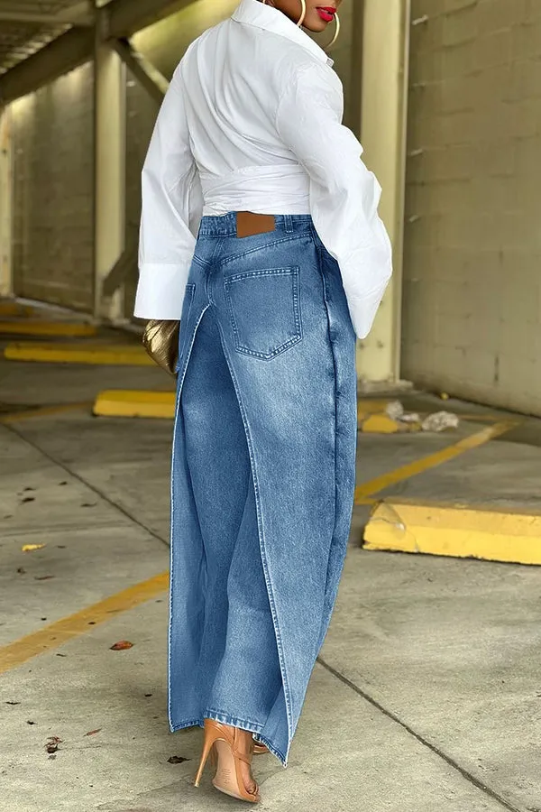 Unique Patchwork High Waist Wide Leg Jeans