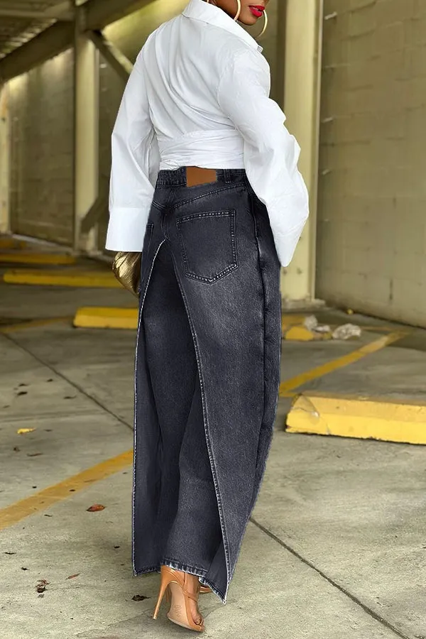 Unique Patchwork High Waist Wide Leg Jeans