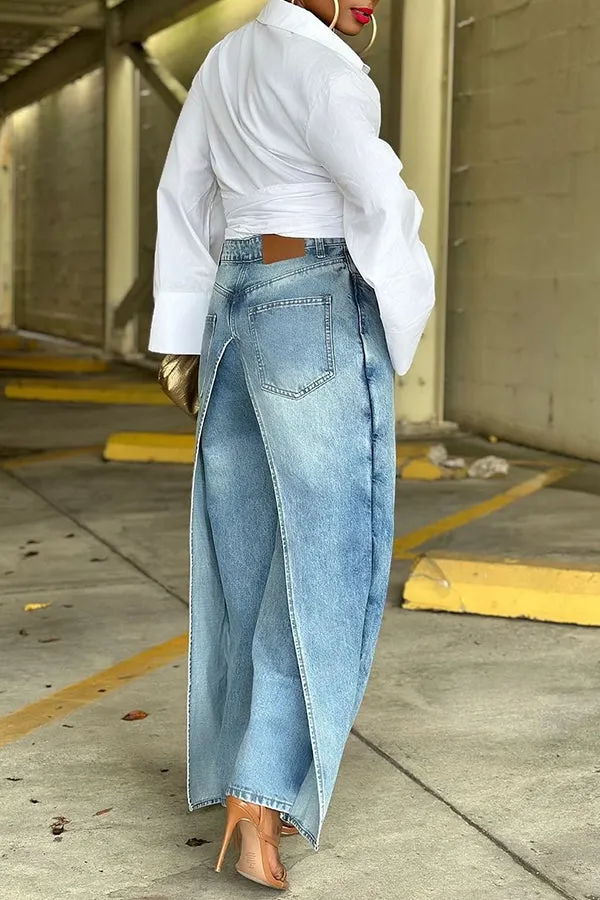 Unique Patchwork High Waist Wide Leg Jeans