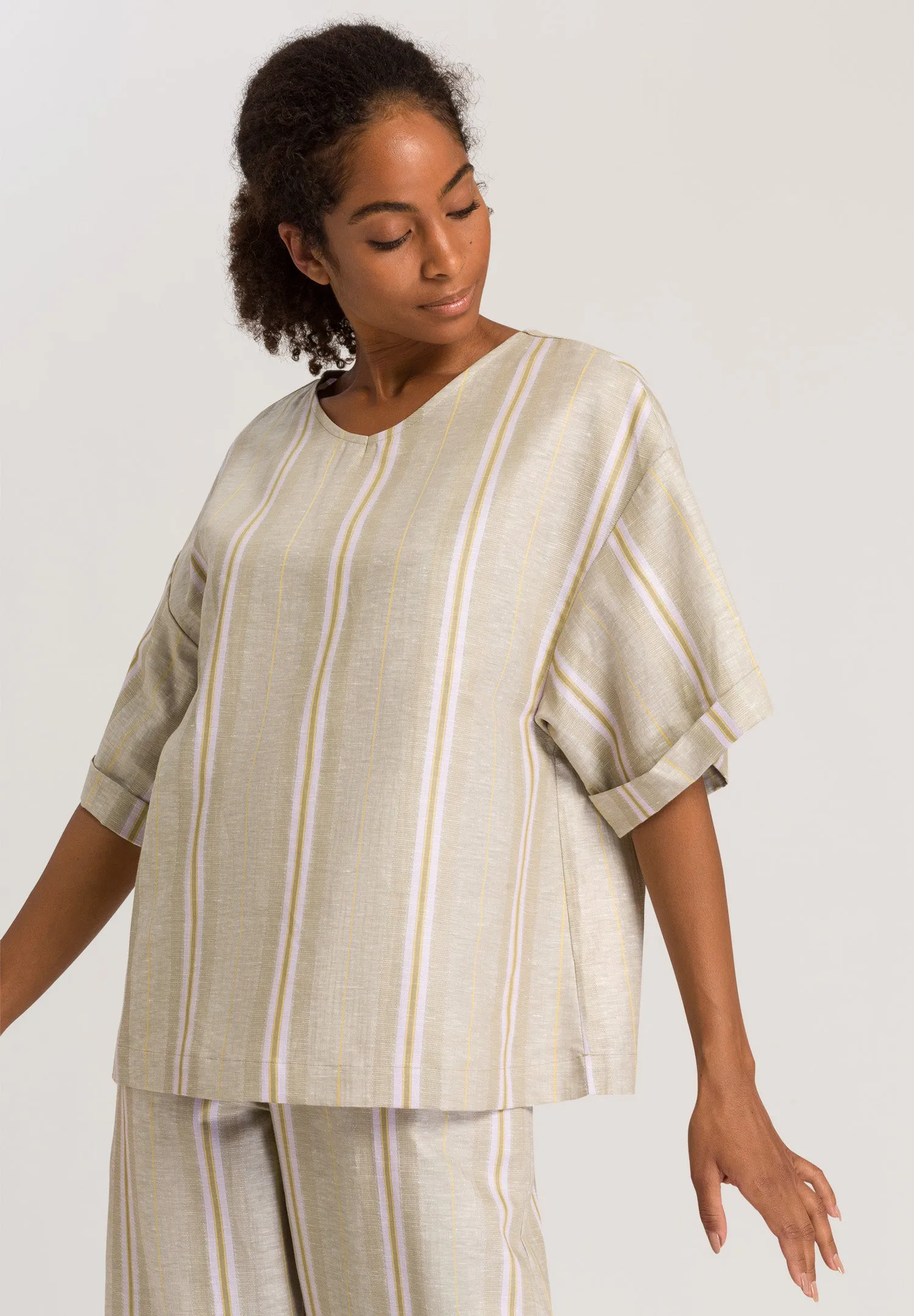 Urban Casuals Linen Blend Oversized Top | Affogato Stripe 78672-2960