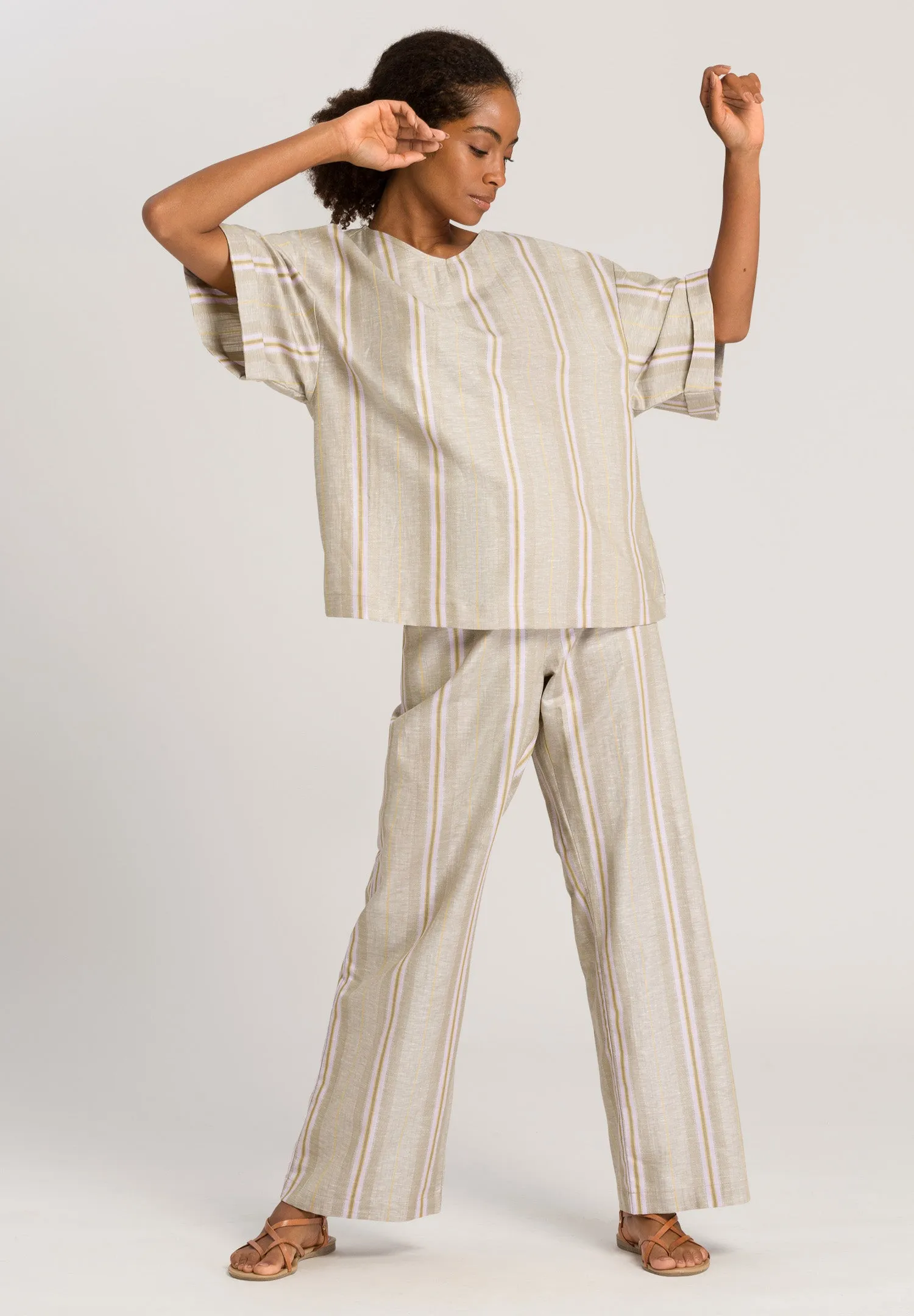 Urban Casuals Linen Blend Oversized Top | Affogato Stripe 78672-2960