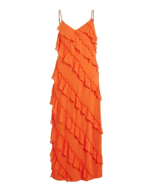 Vila Clothes Women's Ruched Maxi Dress in Orange