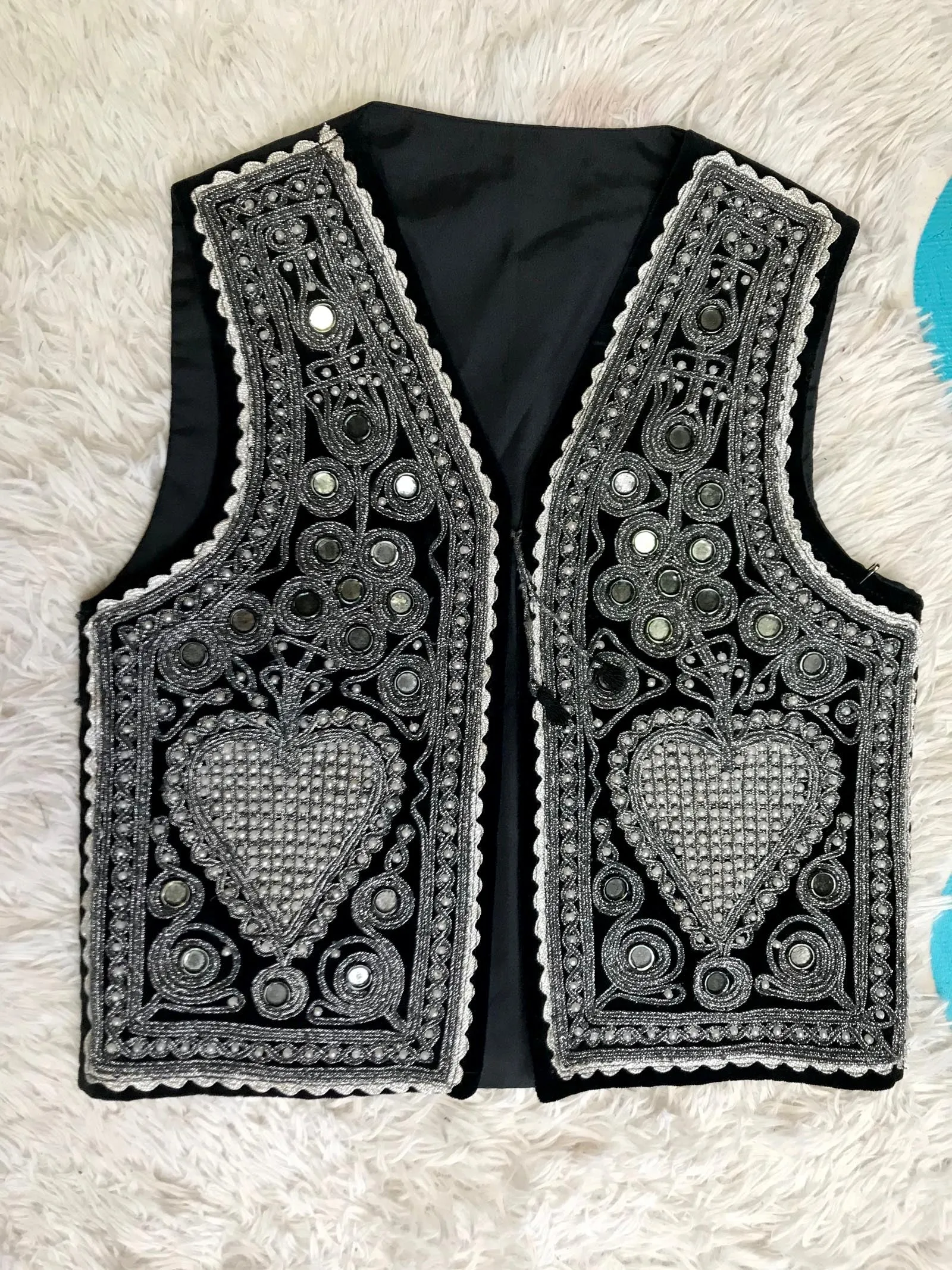 Vintage 70s | Hand Embroidered Mirrored Beaded Vest Bohemian Hippie Vest | XS