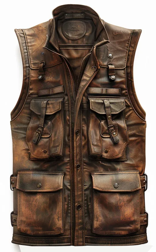 Vintage Brown Military Leather Vest