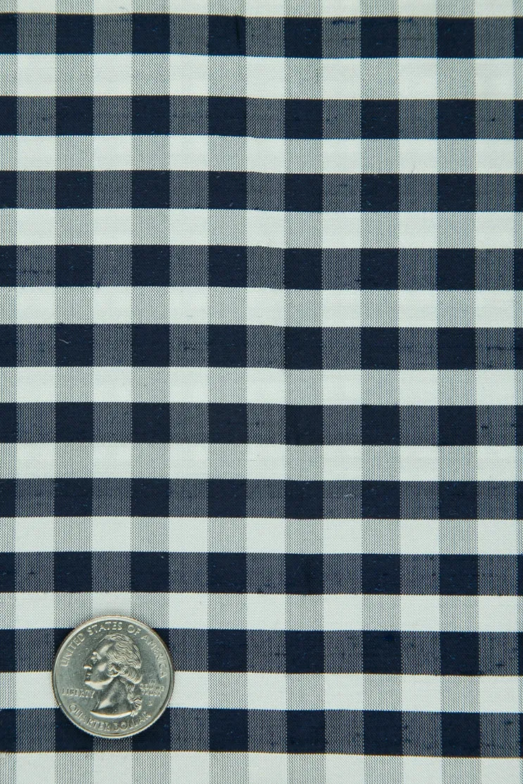 White Navy Gingham Shantung 336 Fabric