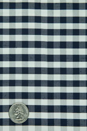 White Navy Gingham Shantung 336 Fabric