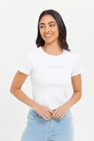 Women White Be Unique Printed T-Shirt